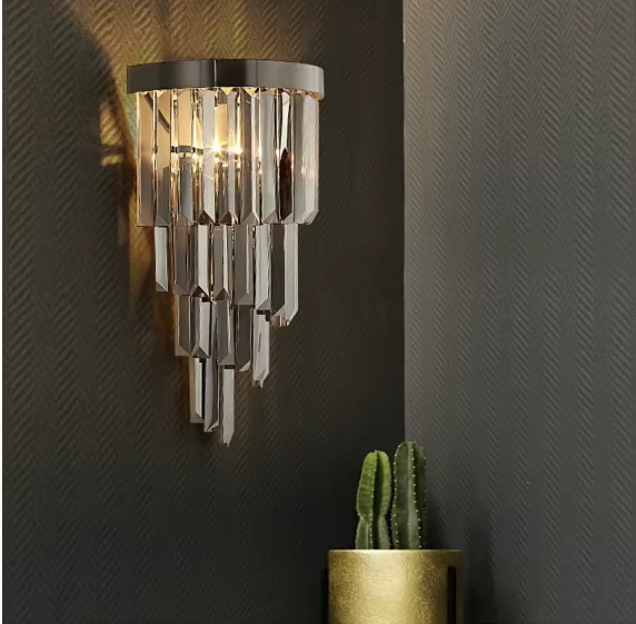 Smoky grey/Amber crystal wall sconce