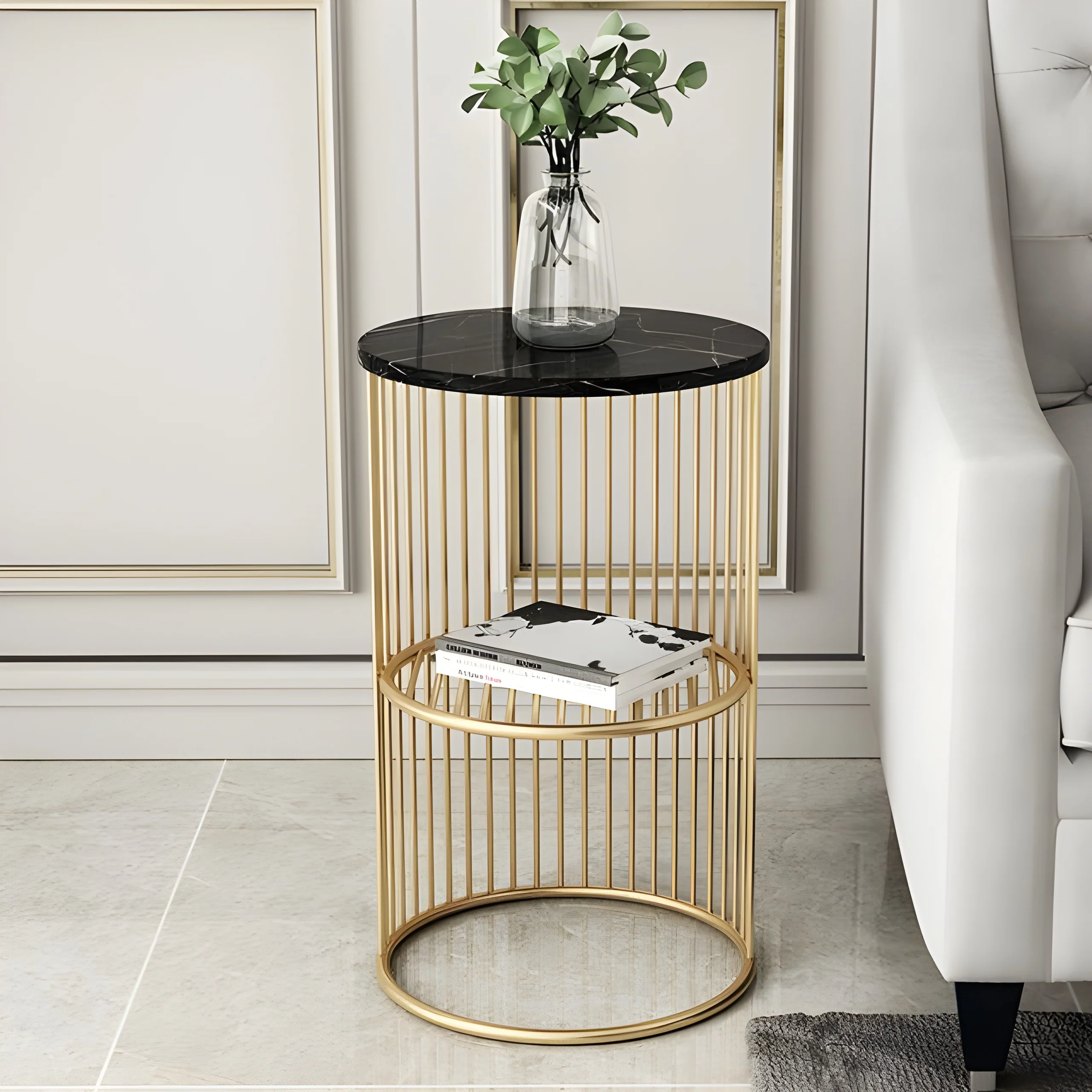 Modern Golden Coffee Table Made of Iron and Marble