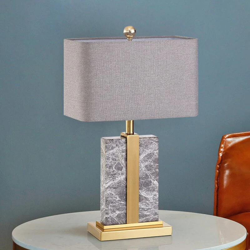 New Gray Marble LED Light Modern Fabric Table Lamp