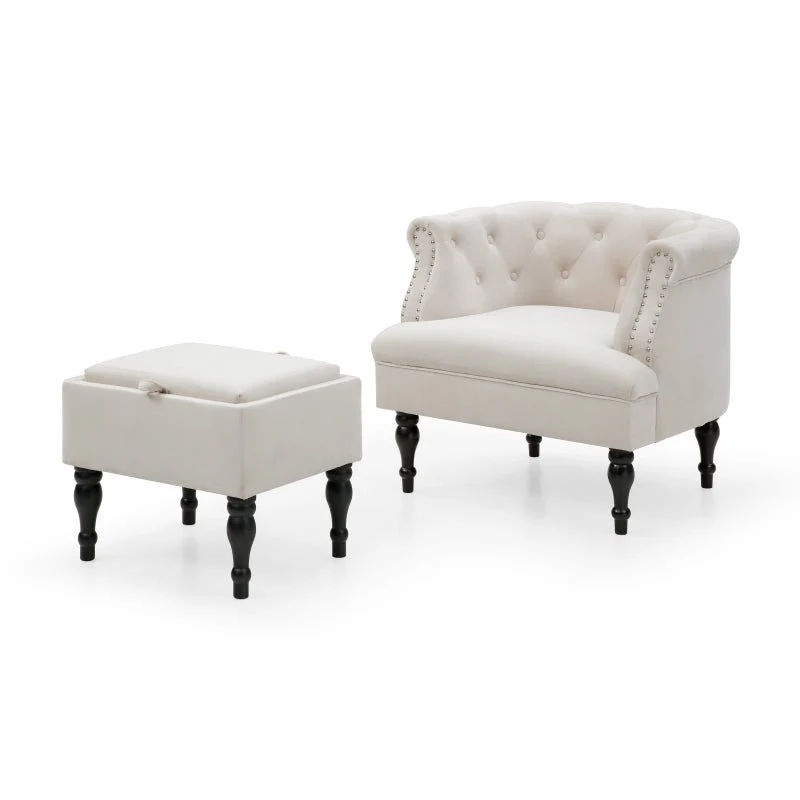 Set of Upholstered Velvet Accent Chair and Storage Ottoman