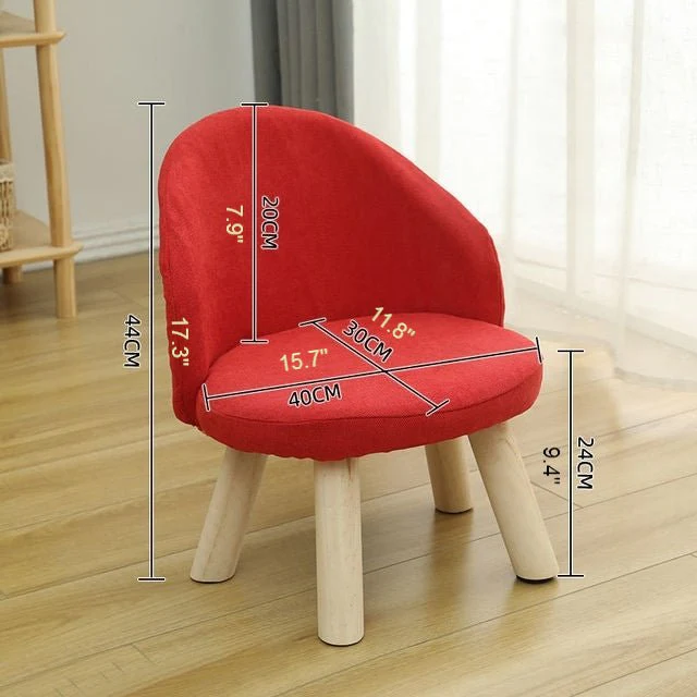 Round Low Stool For Living Room Made of Solid Wood Cotton And Linen