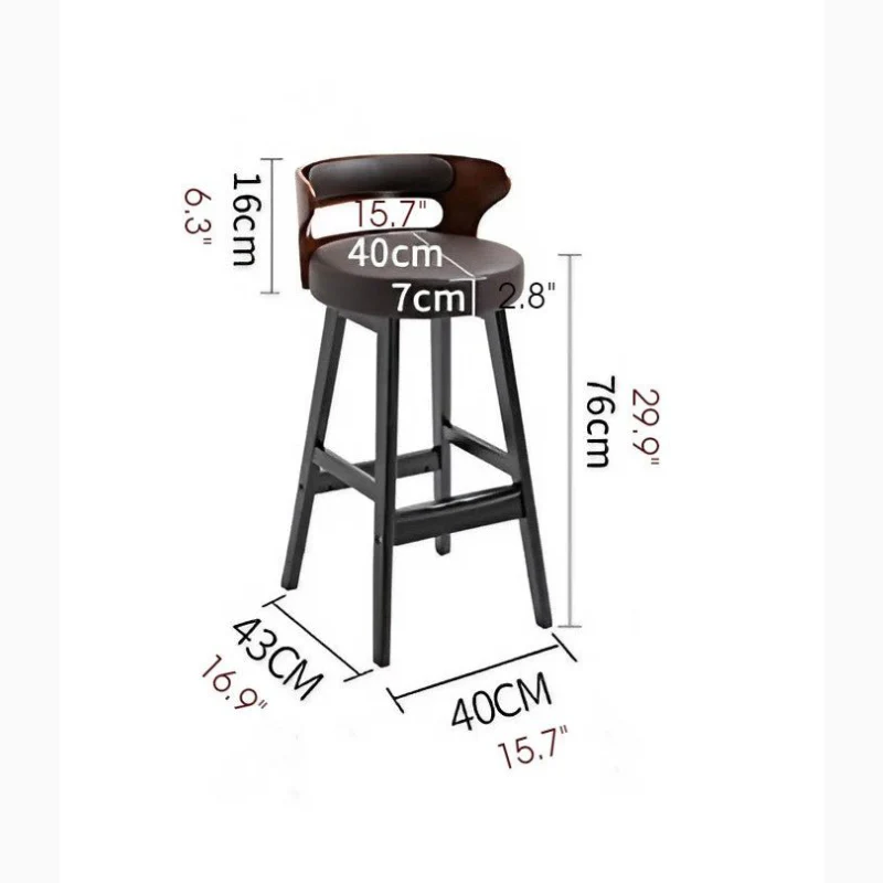 High-Leg Bar Stool with Backrest Made of Solid Wood