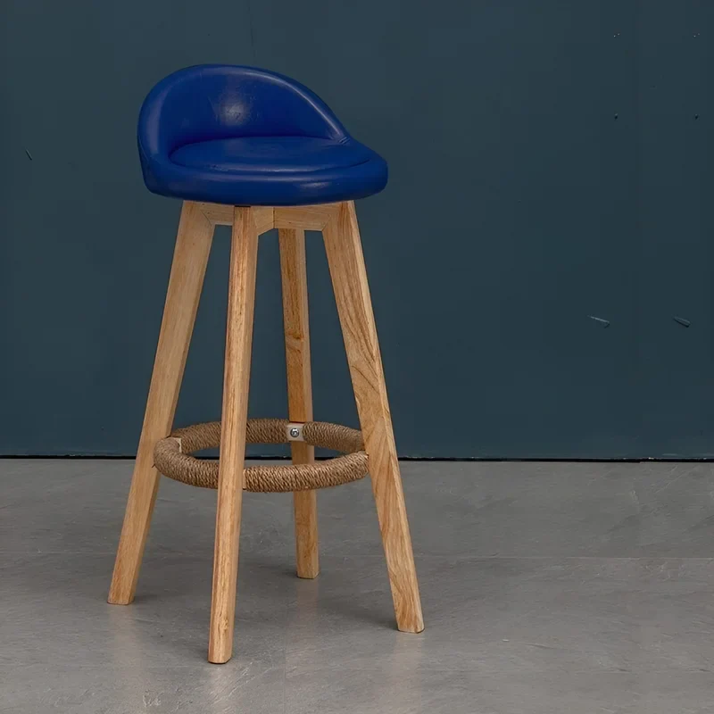 Retro-Styled Rotating High Bar Stool Made of Solid Wood