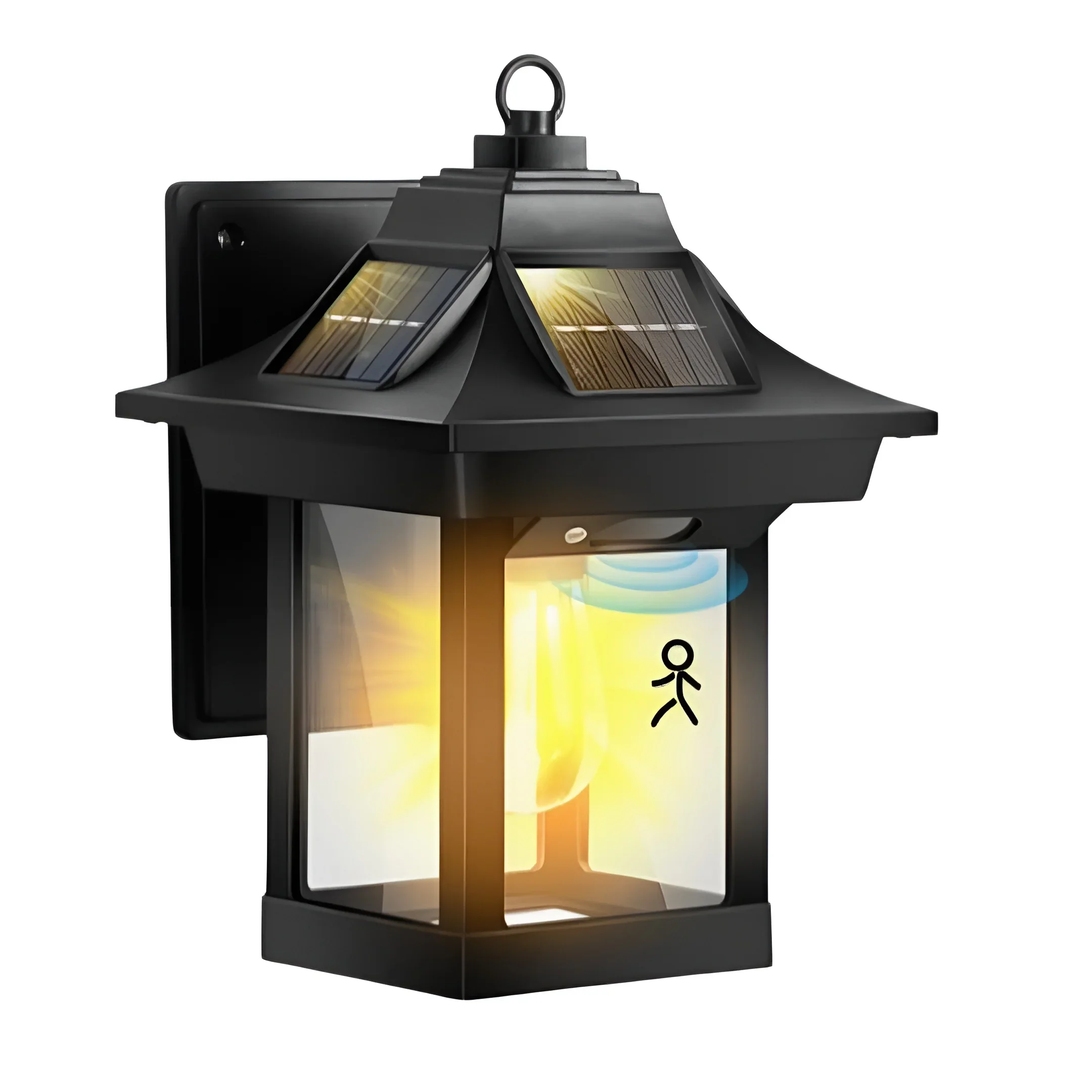 Solar Outdoor Lantern Light with Motion Sensor - Vintage Black Wall Lamp