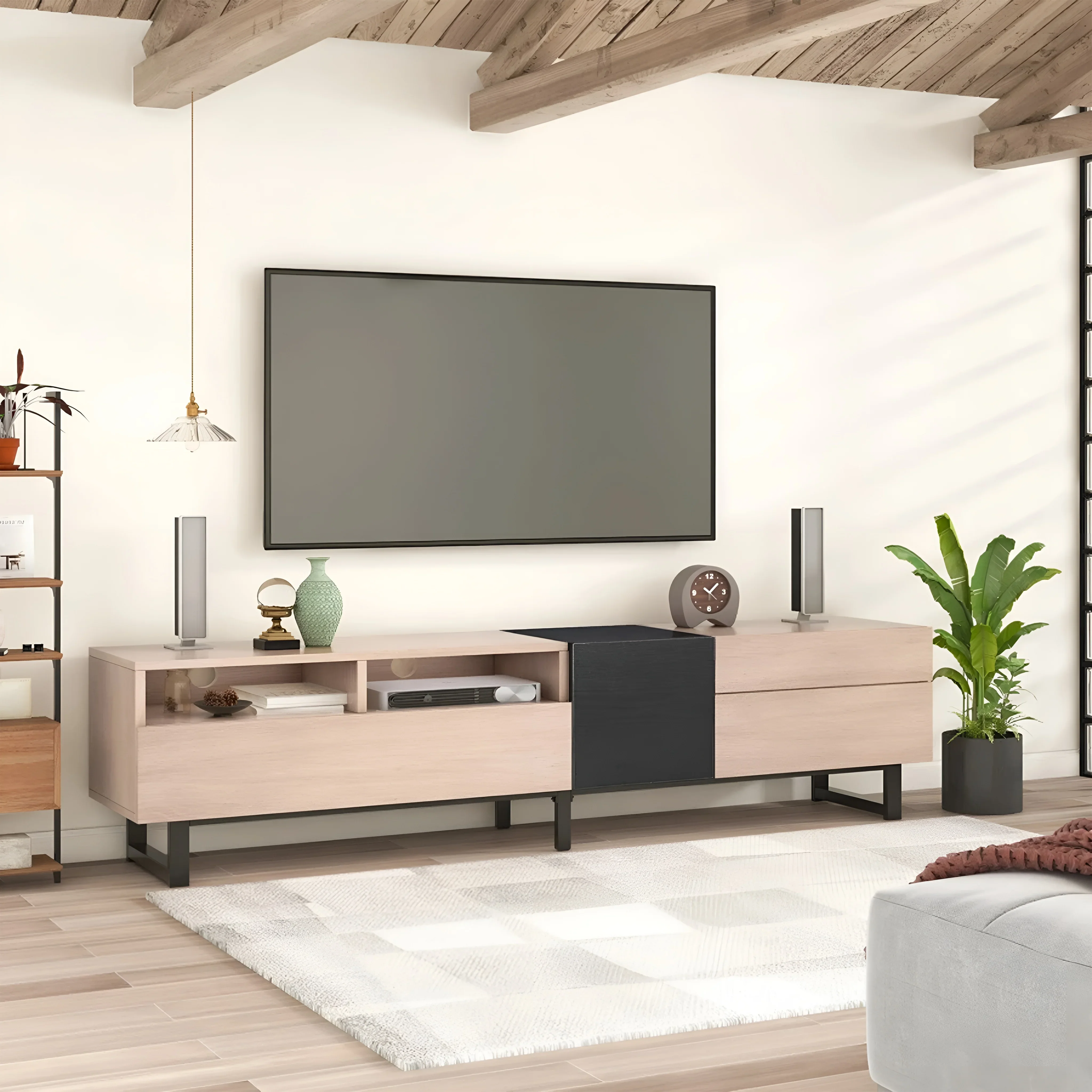 Weser | Light Wood TV Stand with Drop Down Door