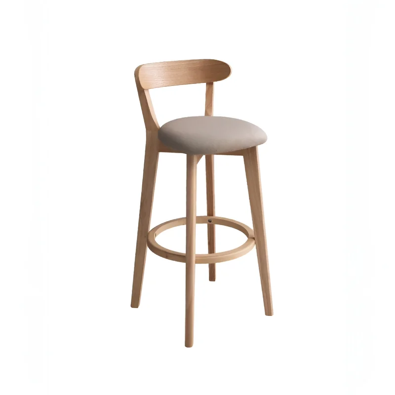 Minimalistic Nordic-Styled Bar Stool with Backrest Made of Solid Wood