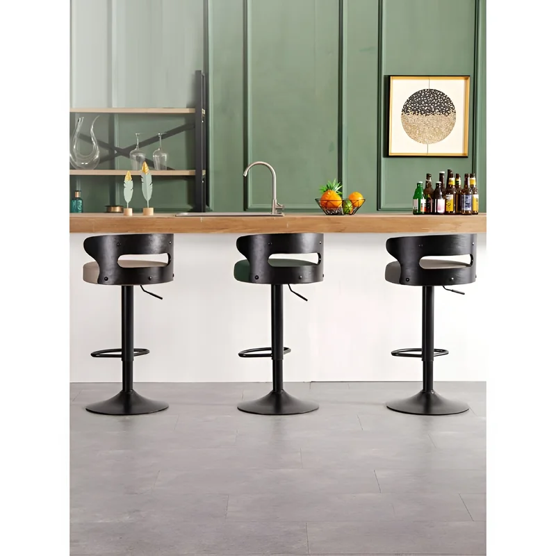 Minimalistic Black Leg Leather Bar Chair