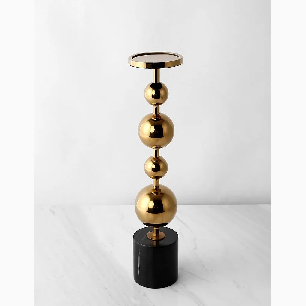 Luxury Golden Candle Holder With Black Nero Marquina Natural Marble