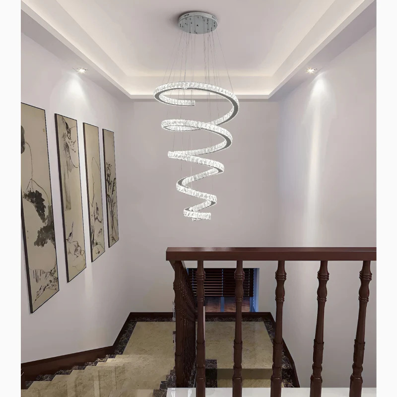 La Penne | Long Spiral Hanging Crystal Golden Chandelier Dia100
