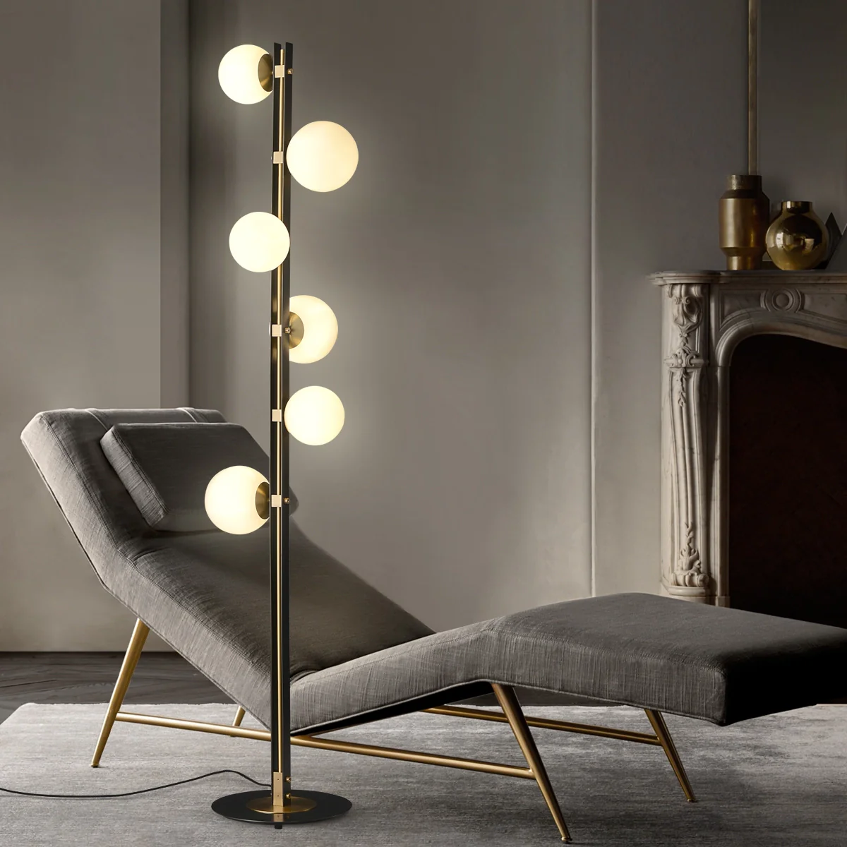 Mid Century Contemporary Standing Light Twisted Design Multiple Light Globe Shade