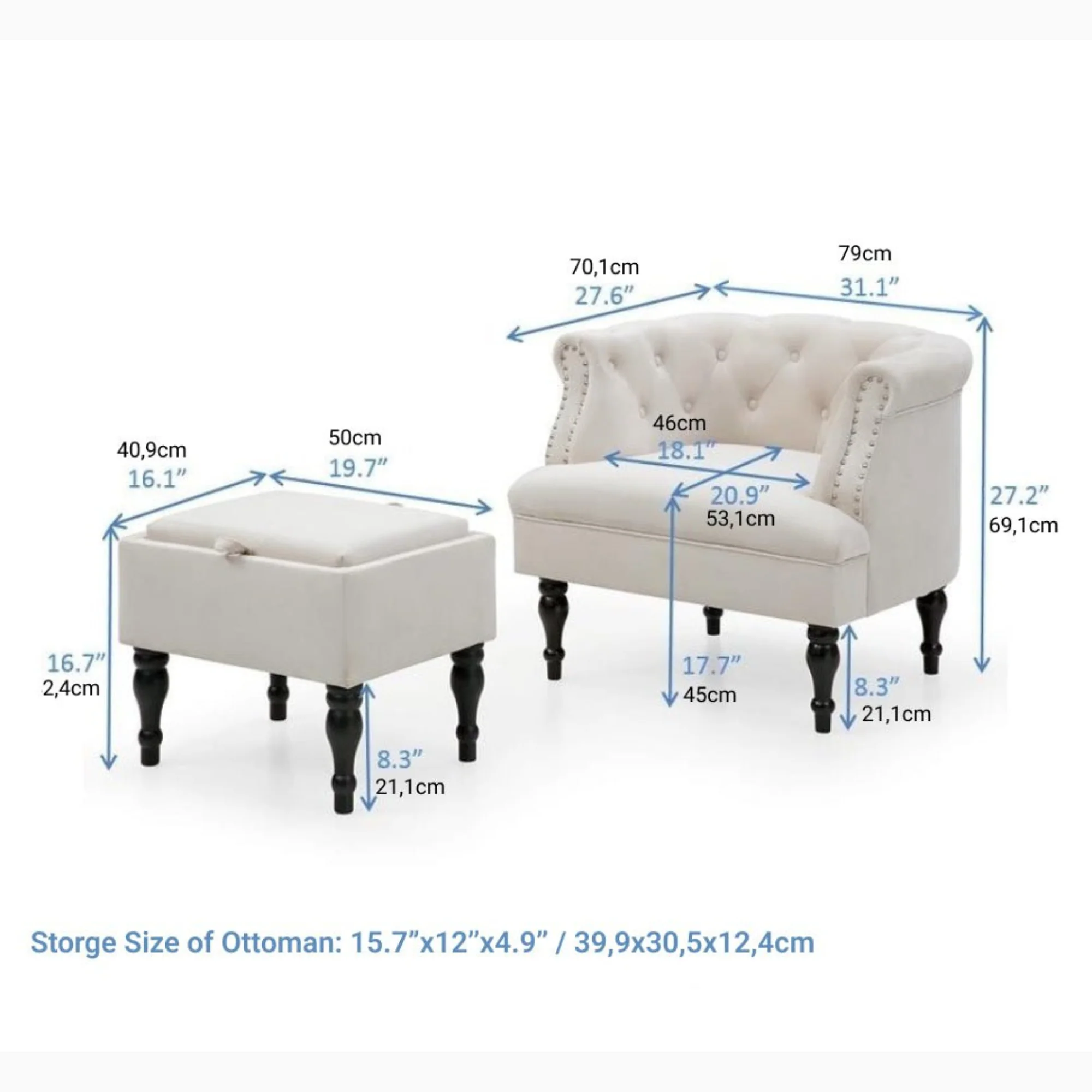 Set of Upholstered Velvet Accent Chair and Storage Ottoman