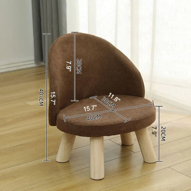 Round Low Stool For Living Room Made of Solid Wood Cotton And Linen