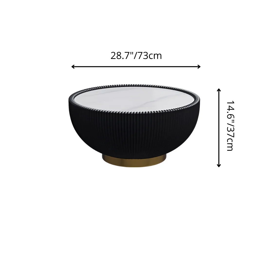 Venti Round Coffee Table - Rock Slab Top, PU Leather Body & Gold Base