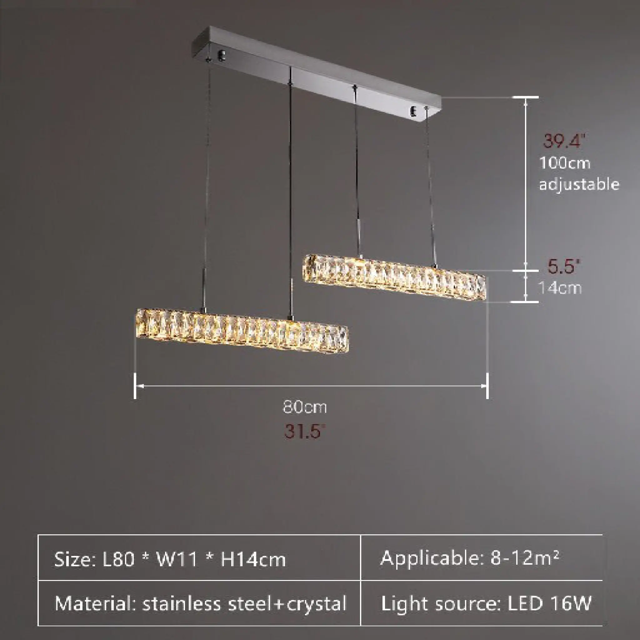 Aiello del Sabato | Modern Crystal Pendant LED Light for Study, Dining Room