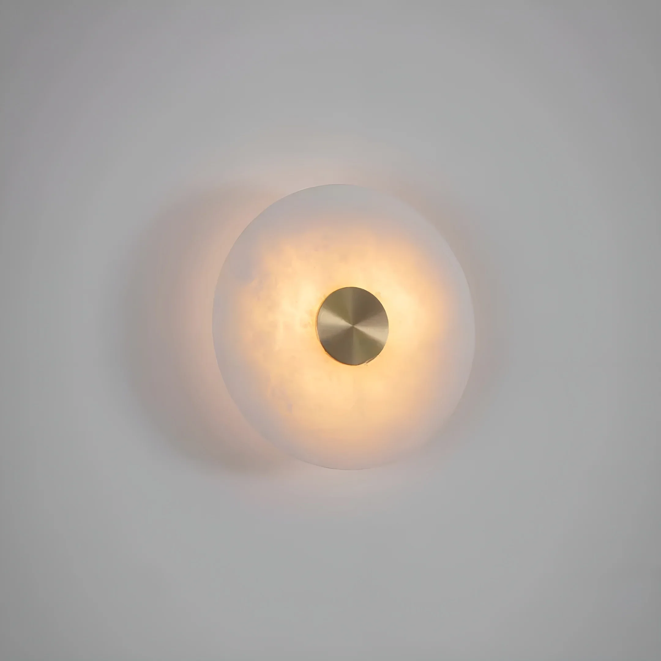 Natural Alabaster Round Wall Light - Brass & Stone Sculpture Lamp