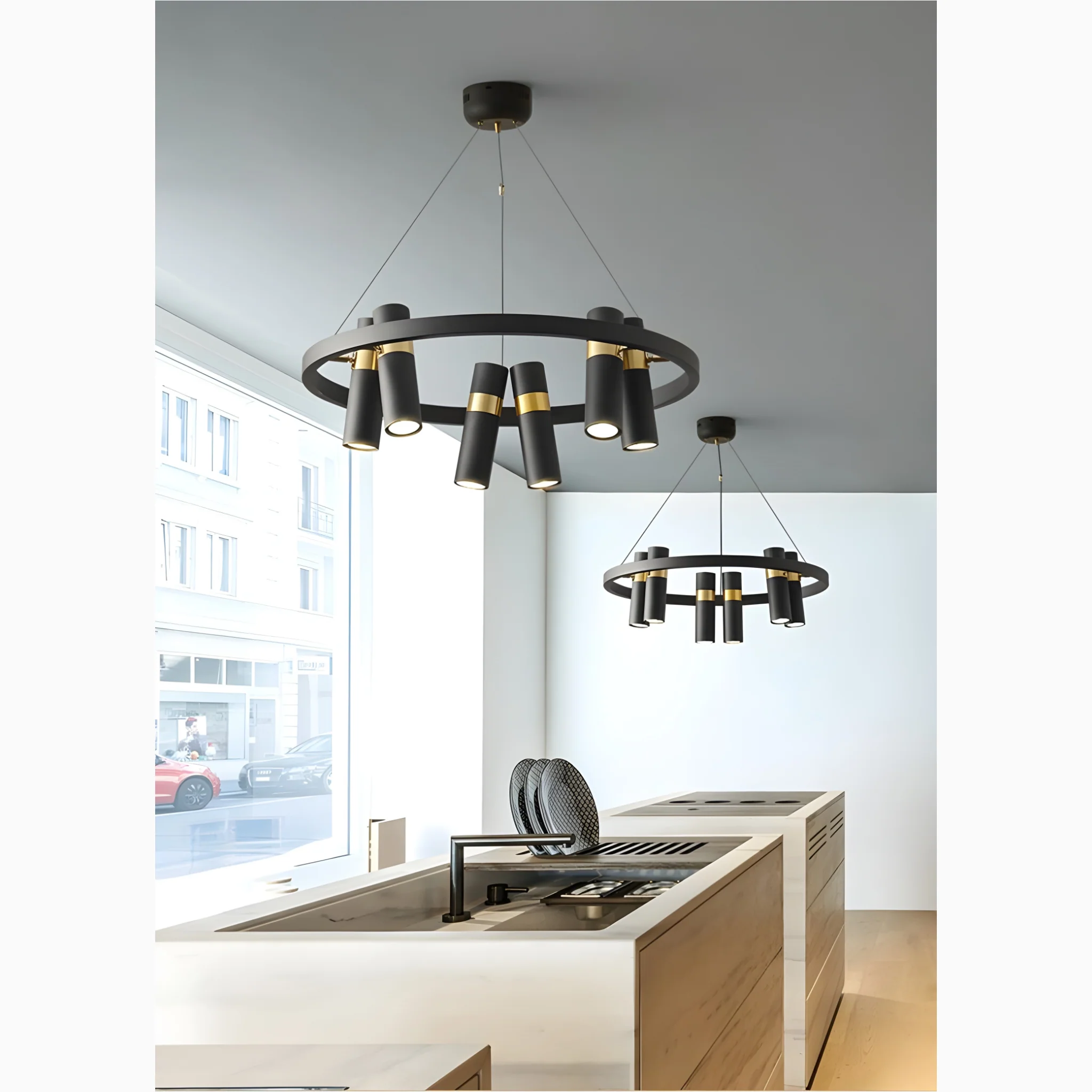 Celerina/Schlarigna | Round Black Metal LED Pendant Light