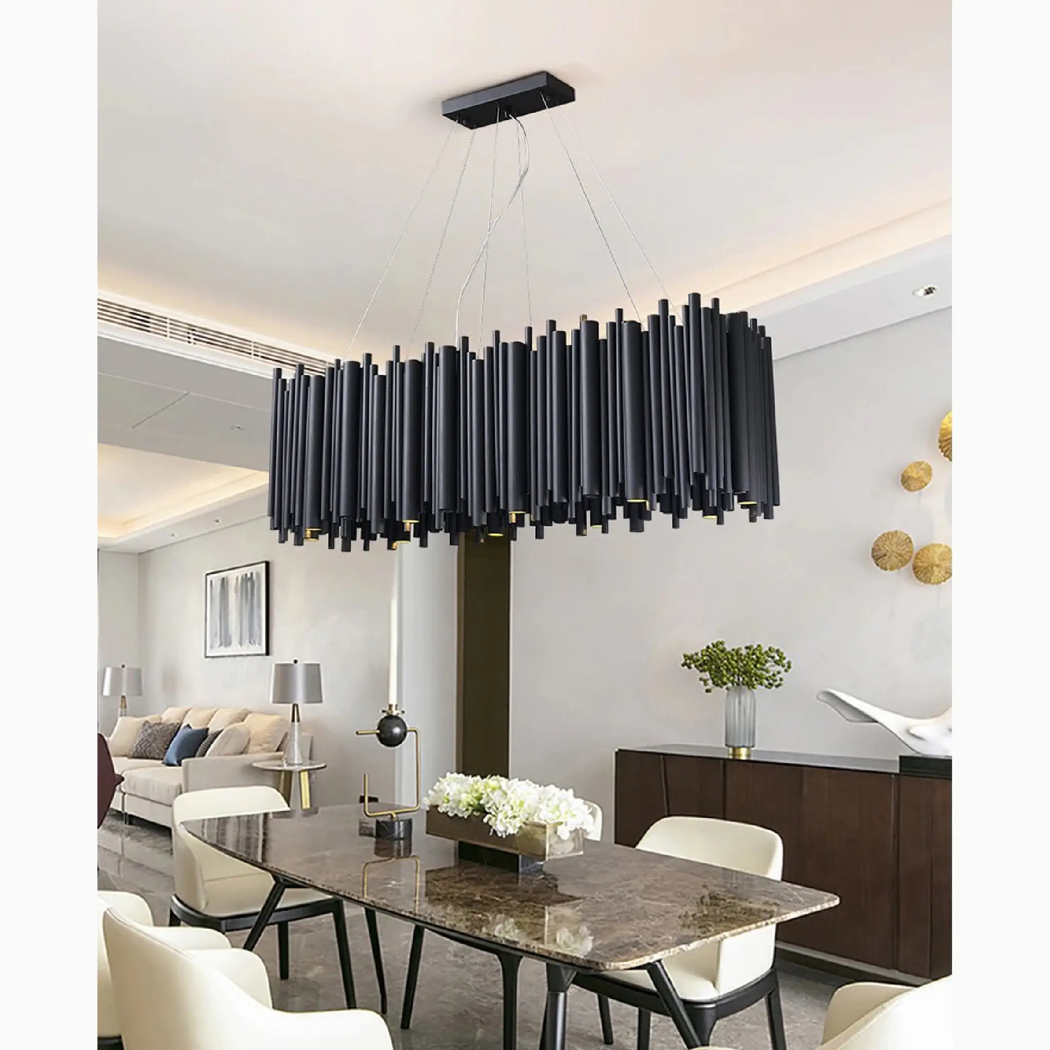 Villevieille | Stylish Black LED Stainless Steel Chandelier