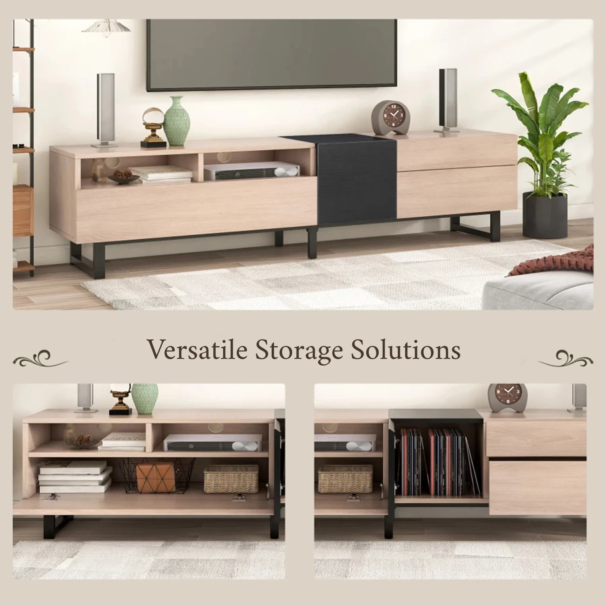 Weser | Light Wood TV Stand with Drop Down Door