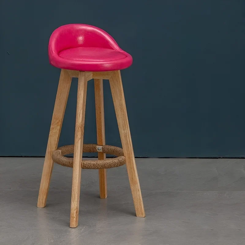 Retro-Styled Rotating High Bar Stool Made of Solid Wood