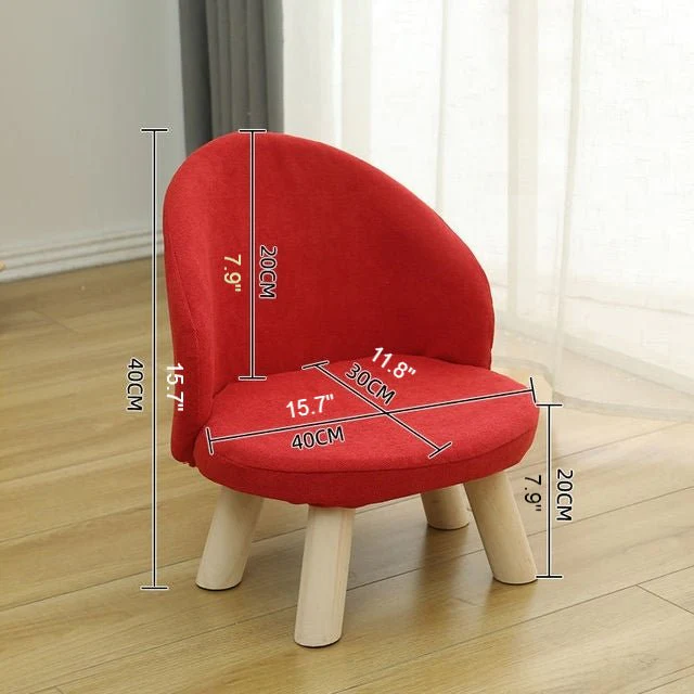 Round Low Stool For Living Room Made of Solid Wood Cotton And Linen