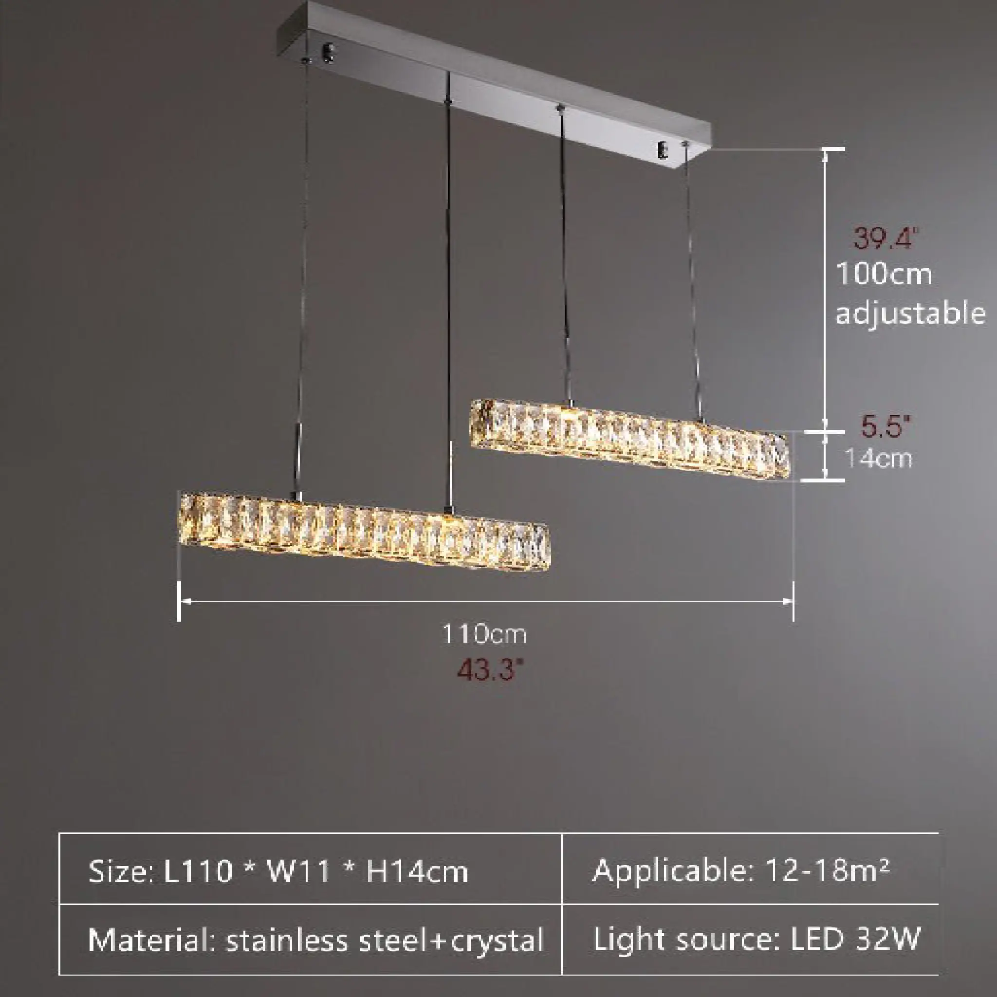 Aiello del Sabato | Modern Crystal Pendant LED Light for Study, Dining Room