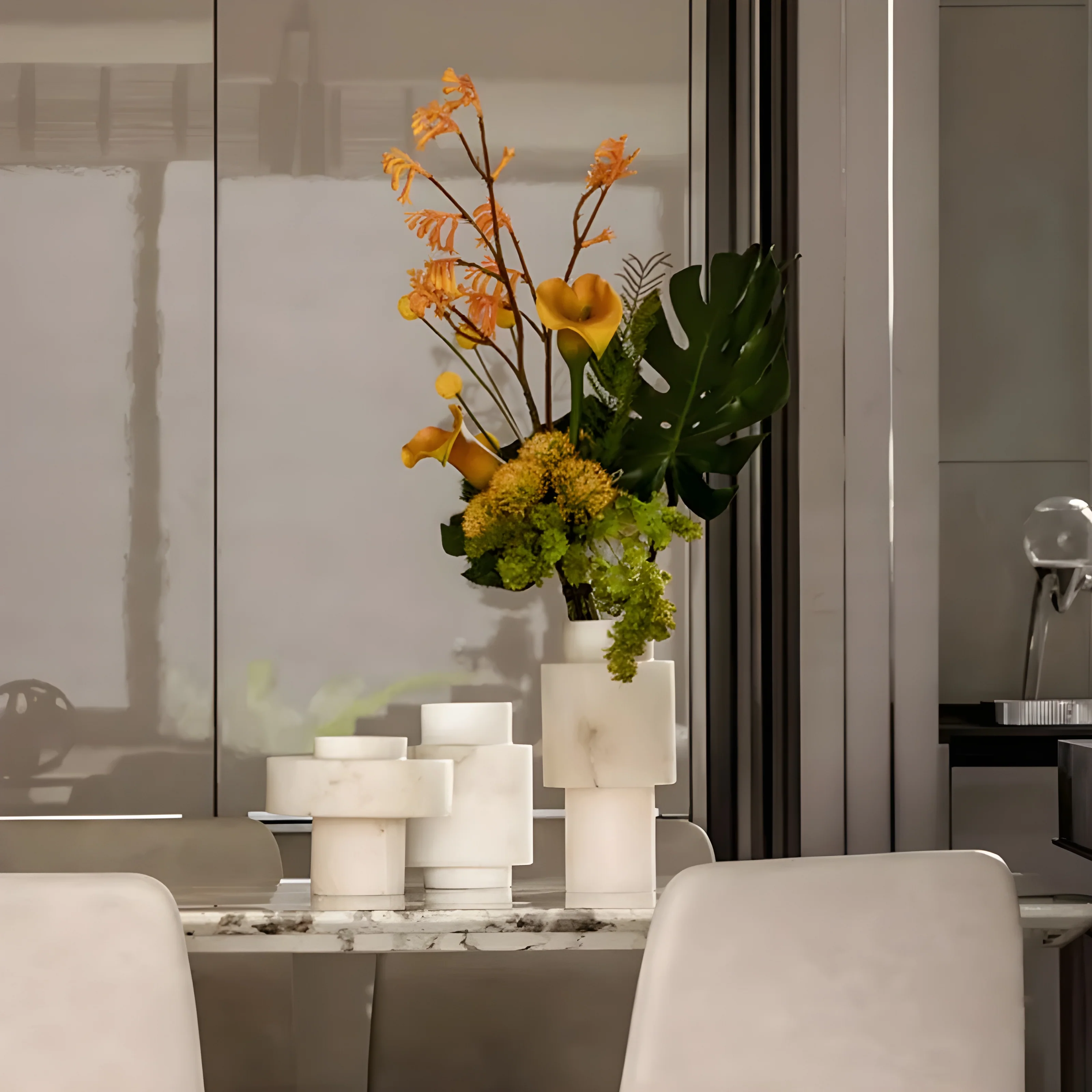 Minimalistic Natural Marble Pillar Vase