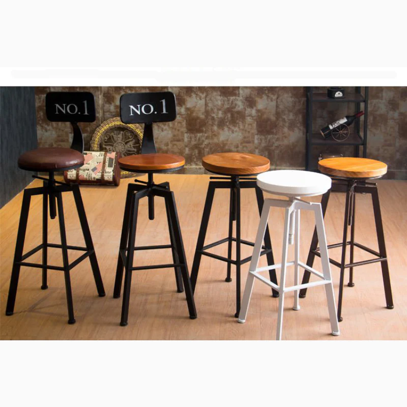 Industrial-Styled Iron Rotating and Lifting Bar Stool No.1