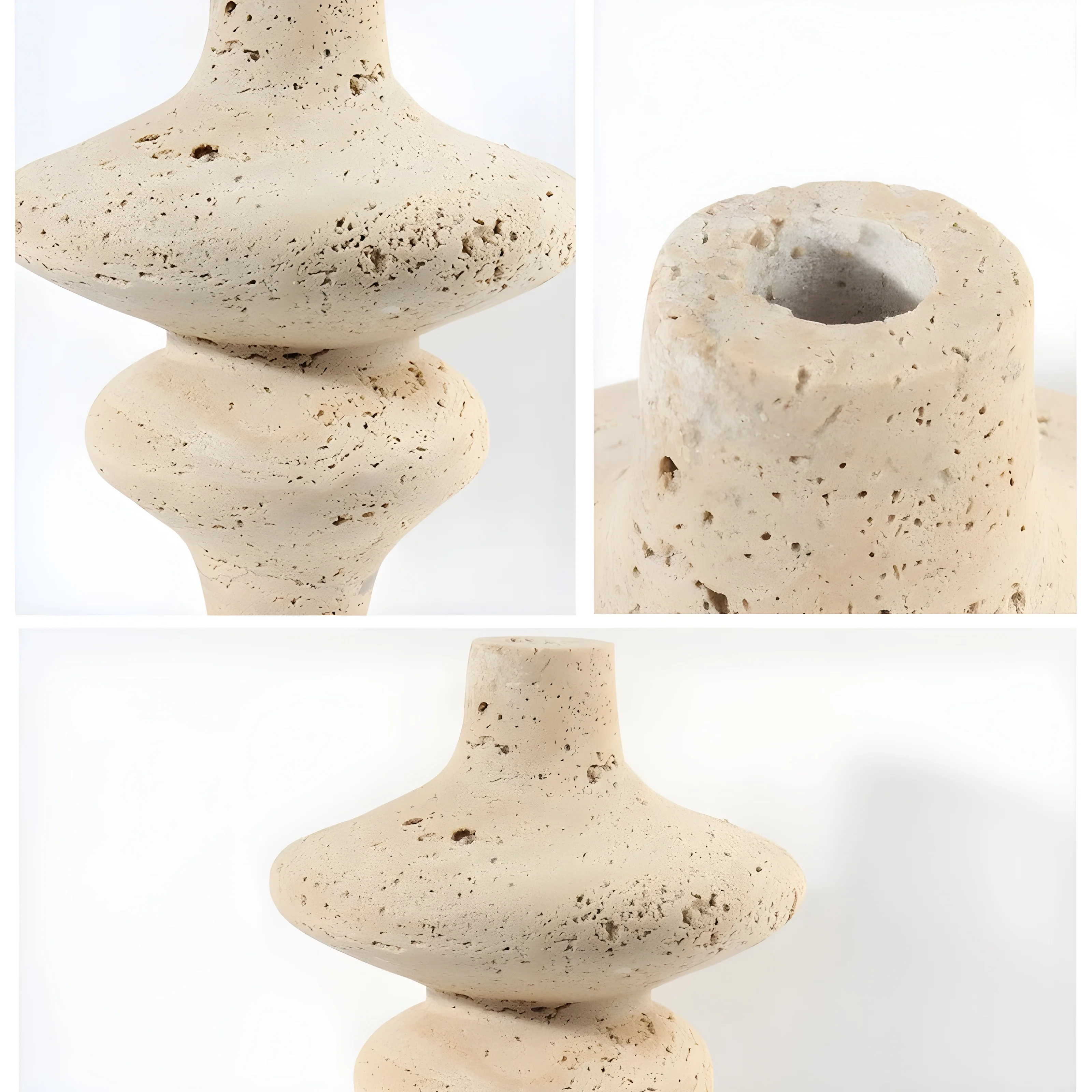 Antique Beige Natural Travertine Flower Vase for Living Room