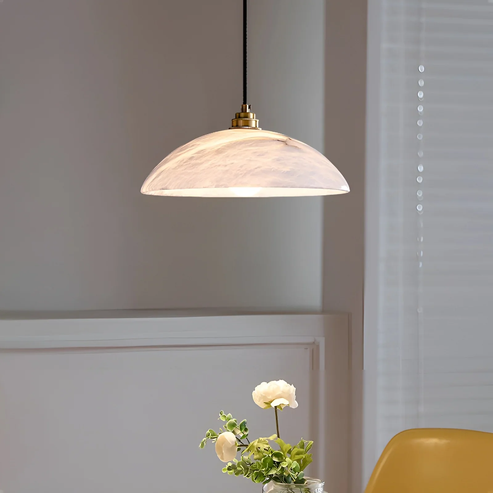 Lunara Alabaster Pendant Light - Natural Stone Shade with Brass Body