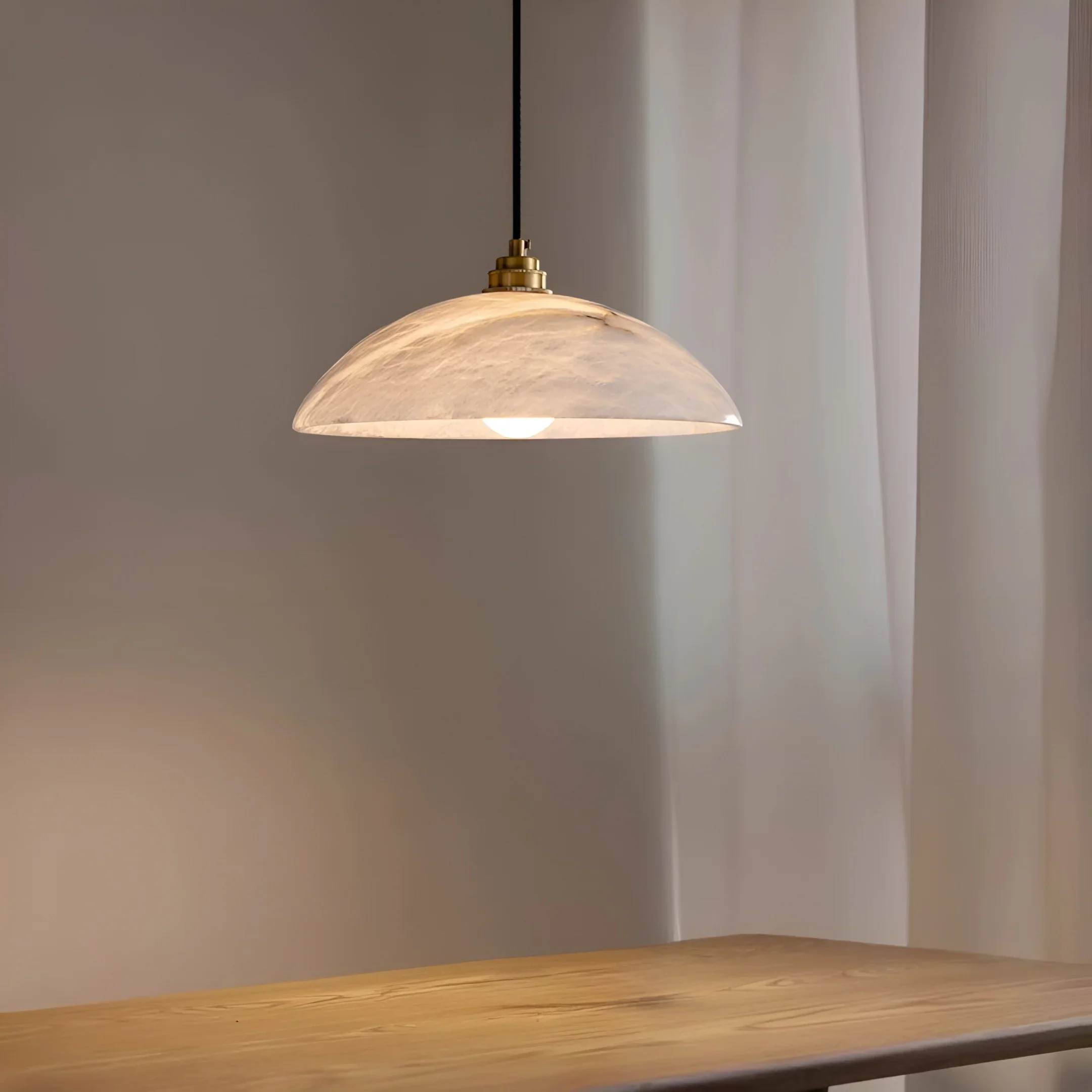 Lunara Alabaster Pendant Light - Natural Stone Shade with Brass Body