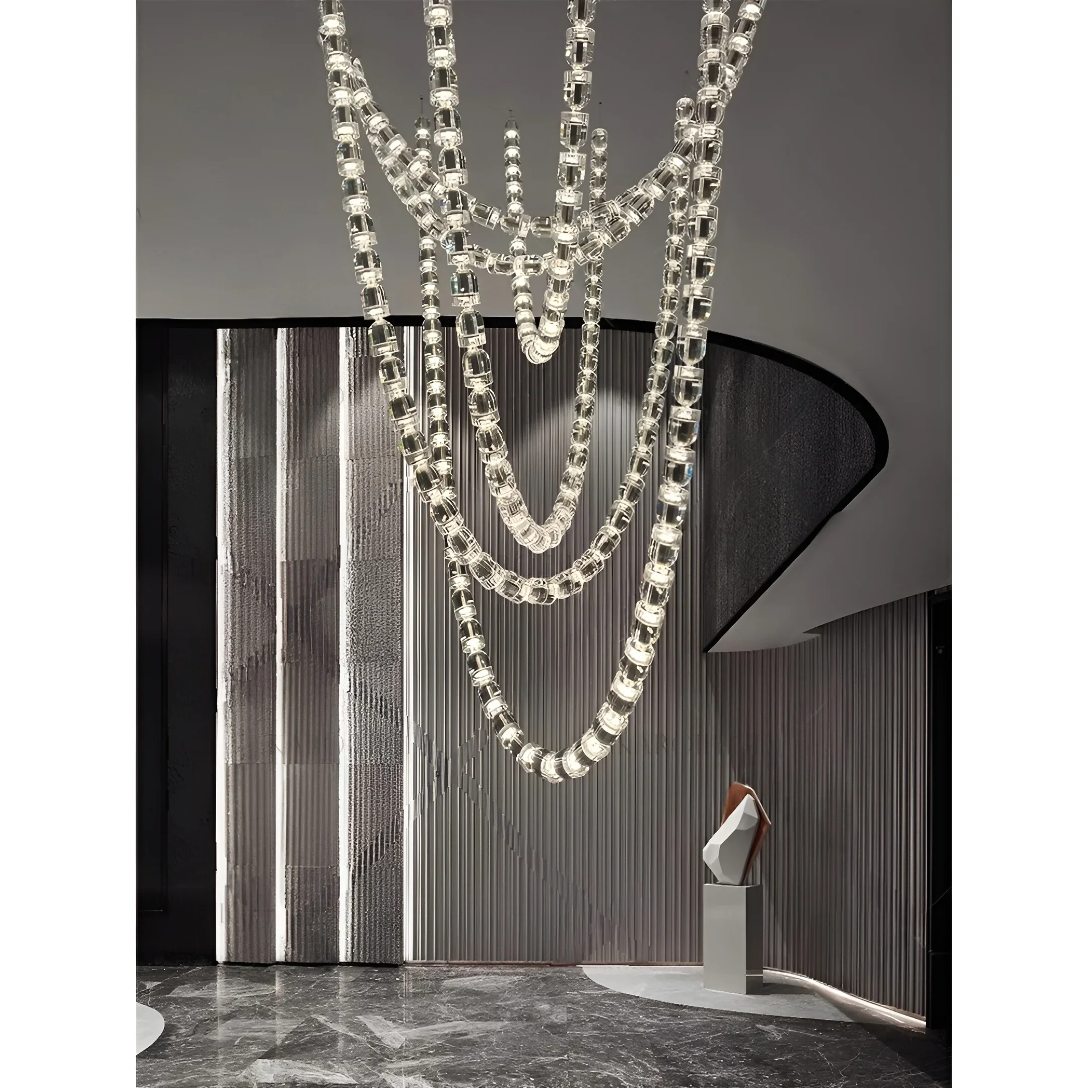 Verona Grand Crystal Staircase Chandelier - Italian Design with K9 Crystals and LED Light