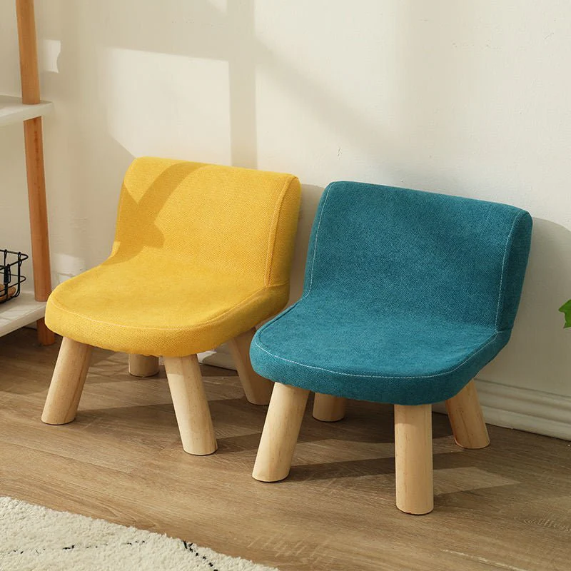 Rectangle Low Stool For Living Room Made of Solid Wood Cotton And Linen