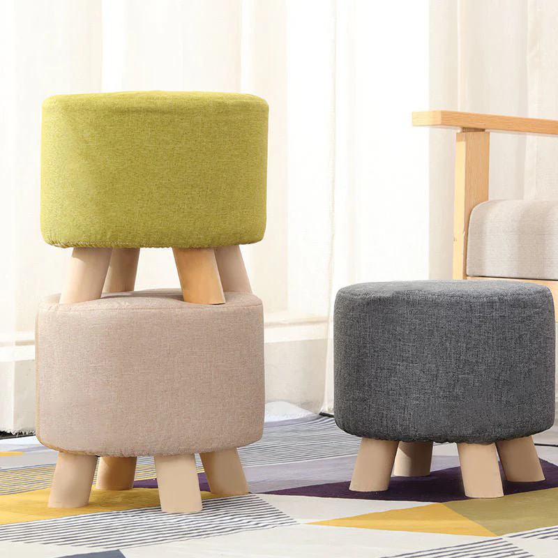 Round Modern Ottoman Made of Solid Wood