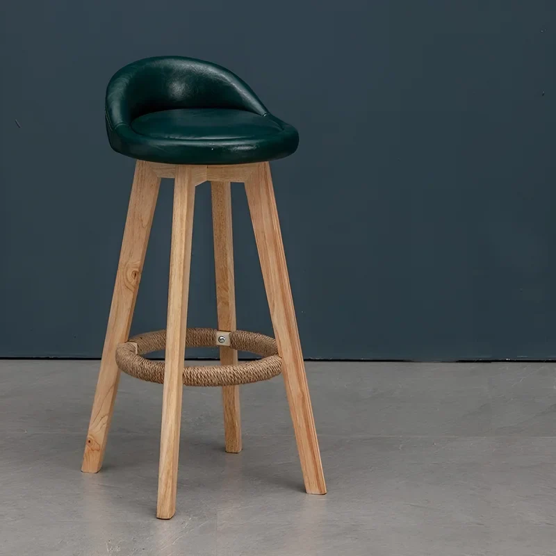 Retro-Styled Rotating High Bar Stool Made of Solid Wood