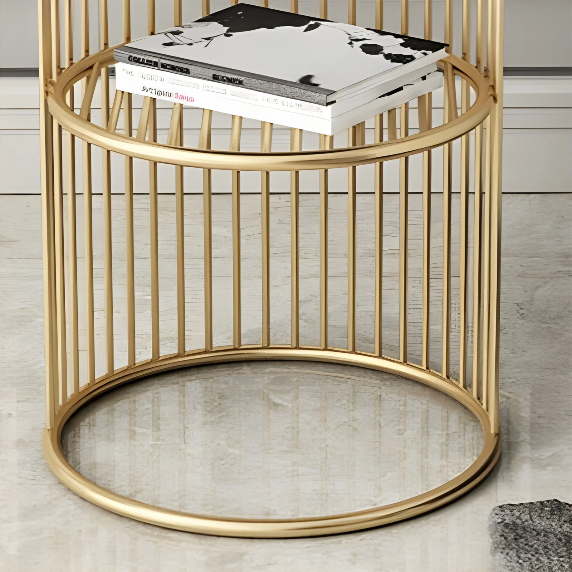 Modern Golden Coffee Table Made of Iron and Marble
