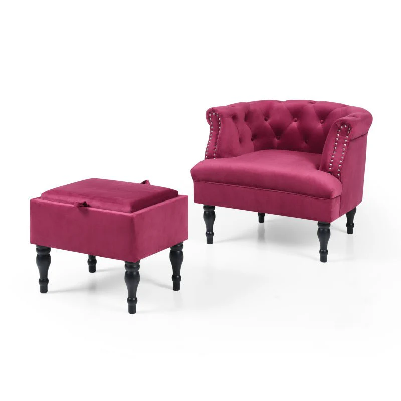 Set of Upholstered Velvet Accent Chair and Storage Ottoman