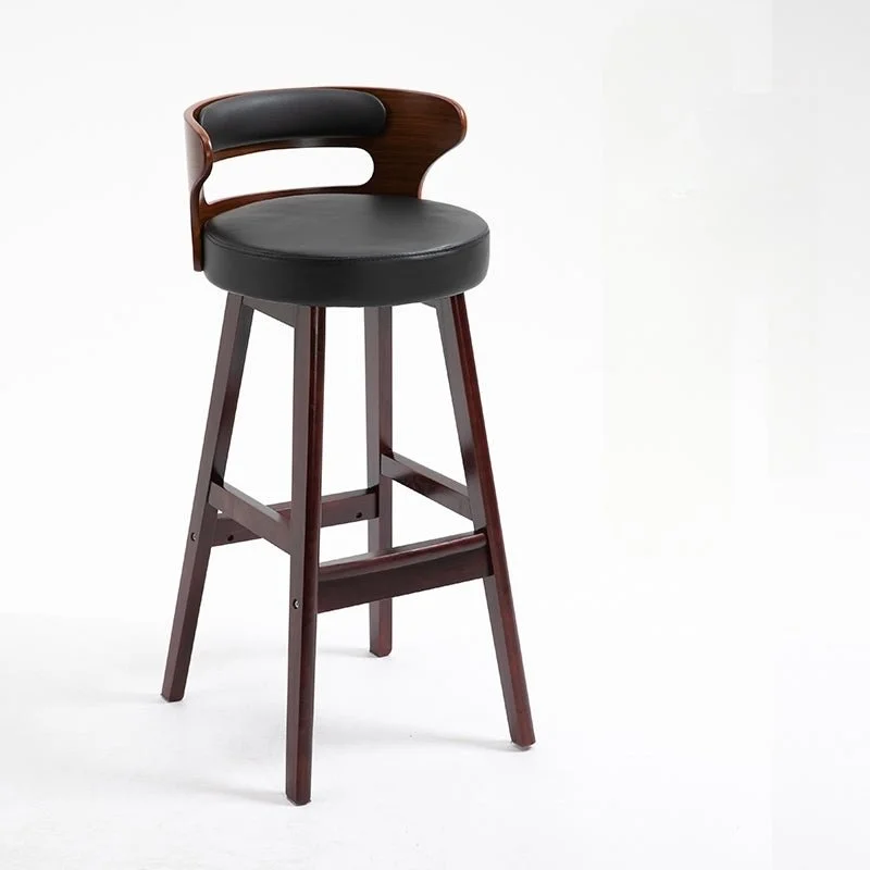High-Leg Bar Stool with Backrest Made of Solid Wood