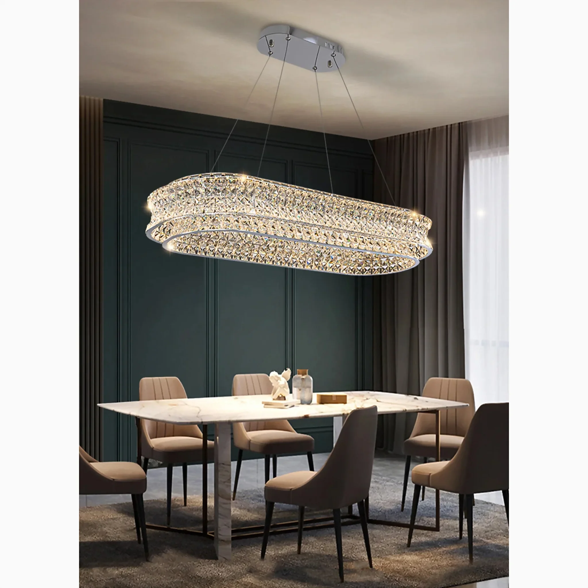 Albiano | Luxury Large Oval Chrome Crystal Chandelier