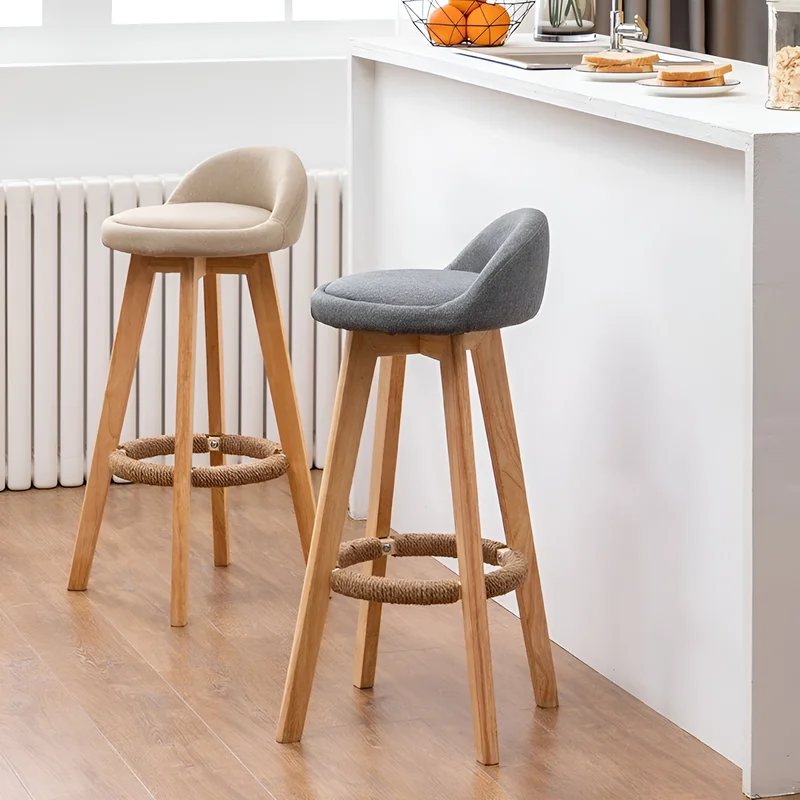 Retro-Styled Rotating High Bar Stool Made of Solid Wood