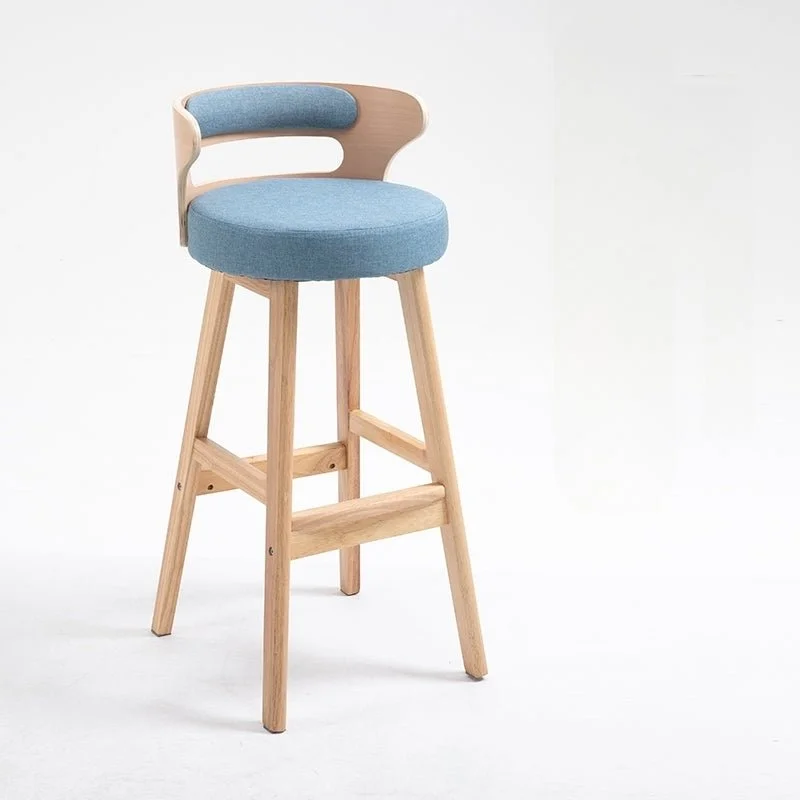 High-Leg Bar Stool with Backrest Made of Solid Wood