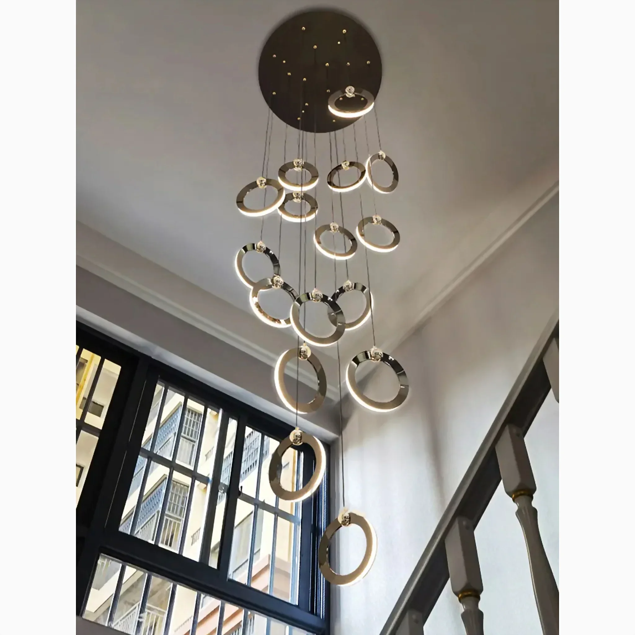 Agra | Elegant Gold Black Led Pendant Rings Chandelier