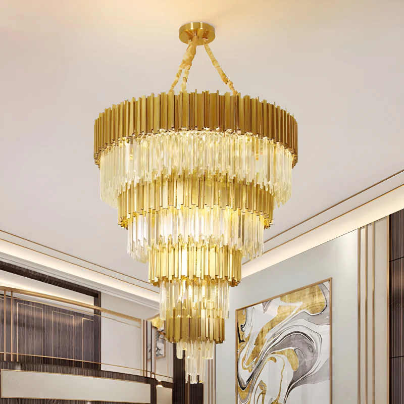 Beausoleil | Empire Gold Crystal Chandelier For Stairway, Dia 47.2'' 4 Layers
