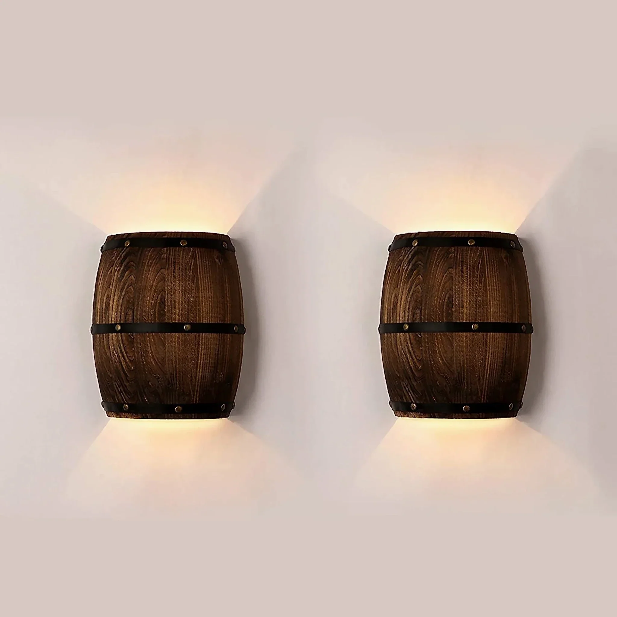 Set of 2 American vintage country wine barrel wall lamps for restaurant, kitchen aisle, bar