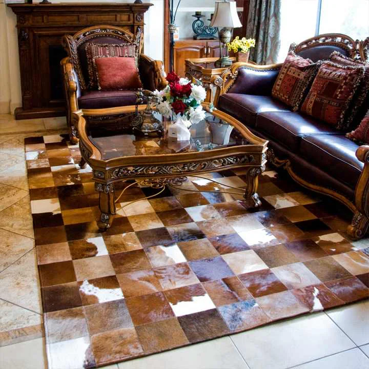 Vintage Art Carpet Natural Genuine Cowhide Leather