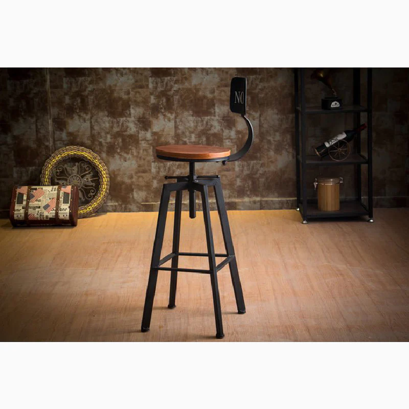 Industrial-Styled Iron Rotating and Lifting Bar Stool No.1