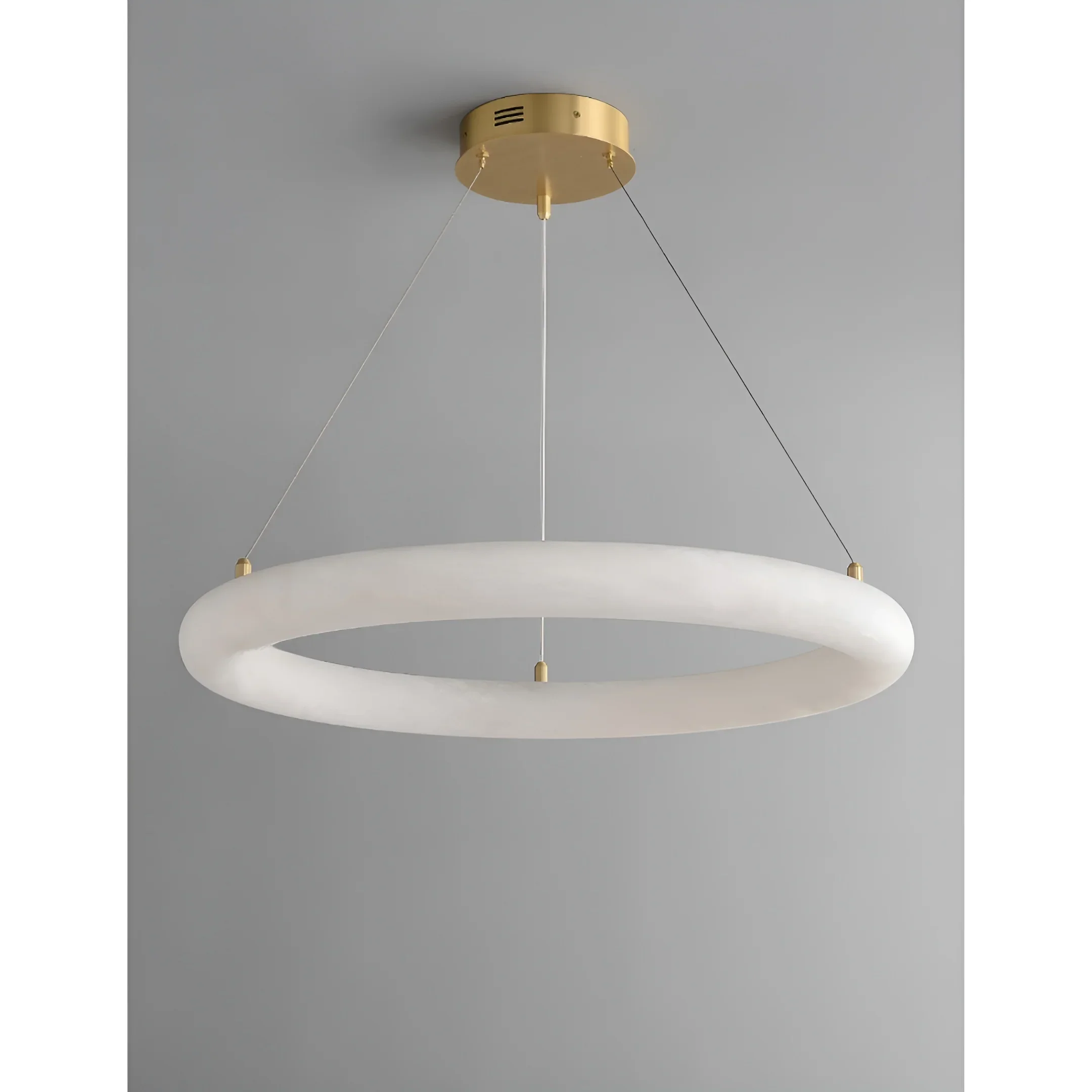 Modern Spanish Alabaster Ring Chandelier - Brass Ceiling Light