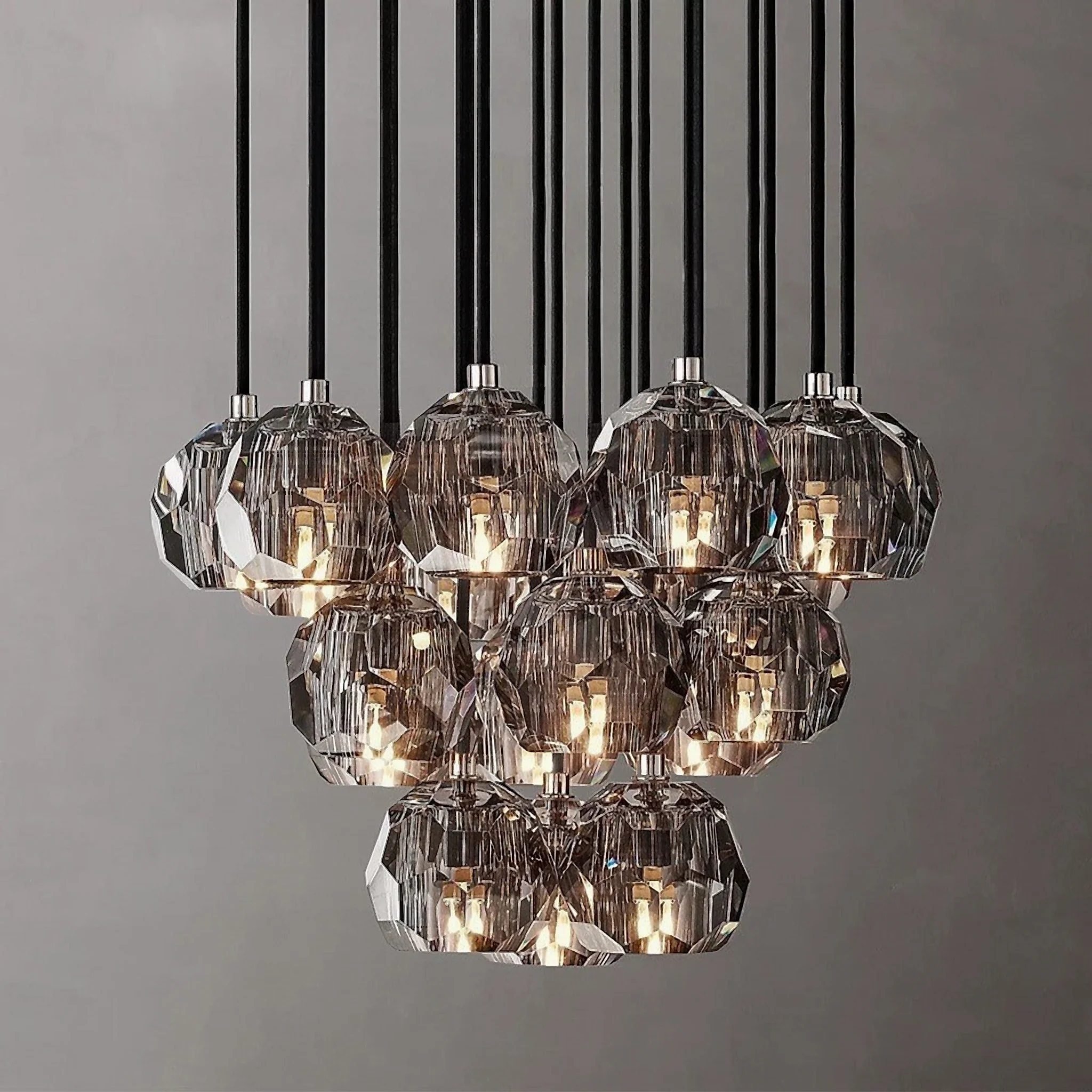 Consegudes | Round Grey LED Cut Crystal Ceiling Chandelier