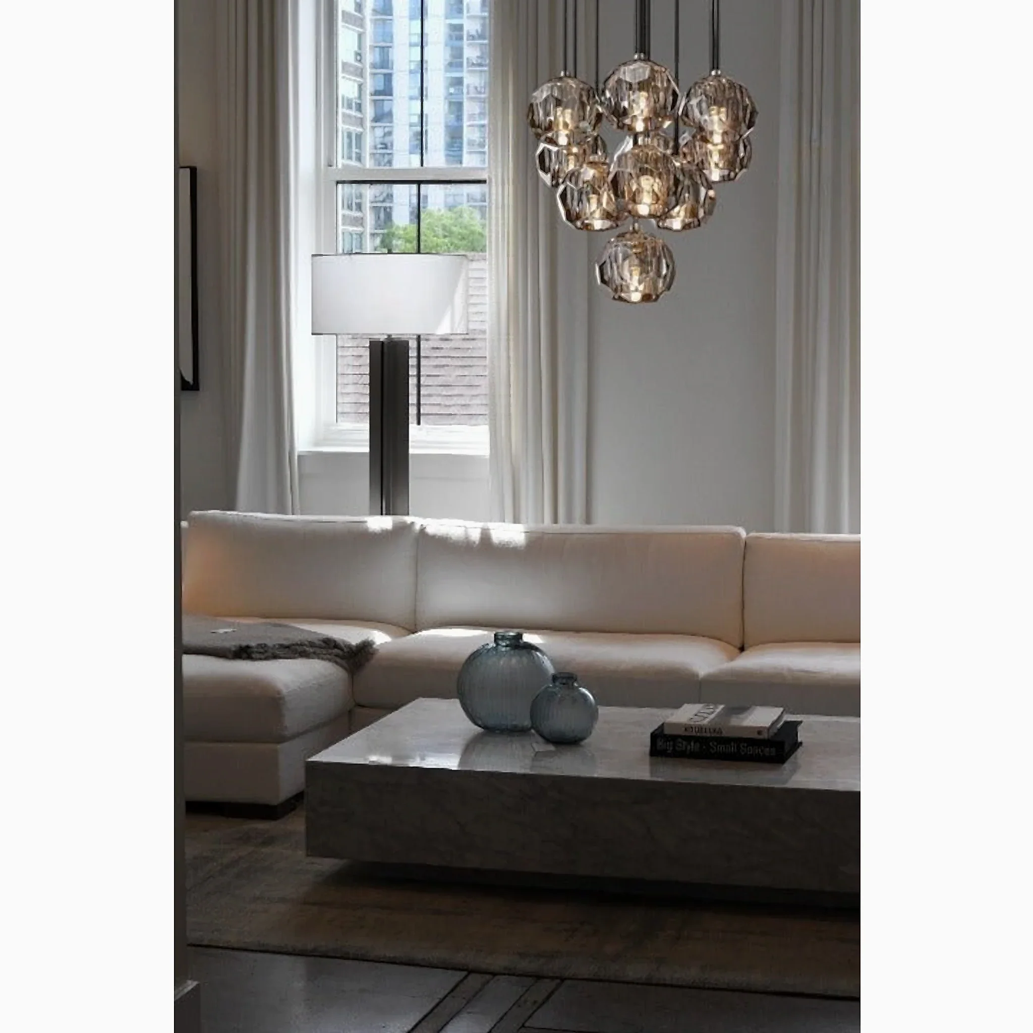 Consegudes | Round Grey LED Cut Crystal Ceiling Chandelier