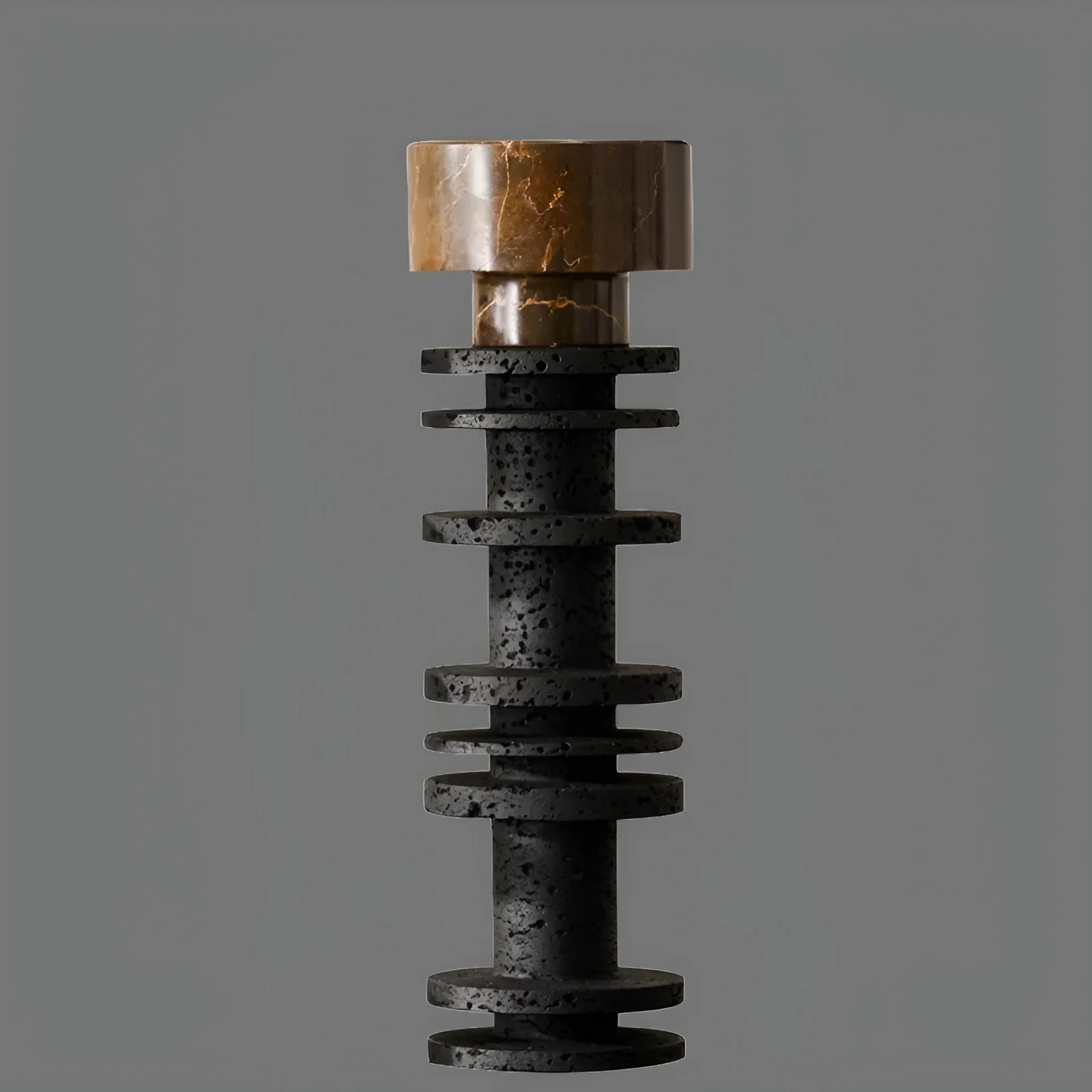 Large Pillar Candle Holder Made of Marble and Travertine Stone