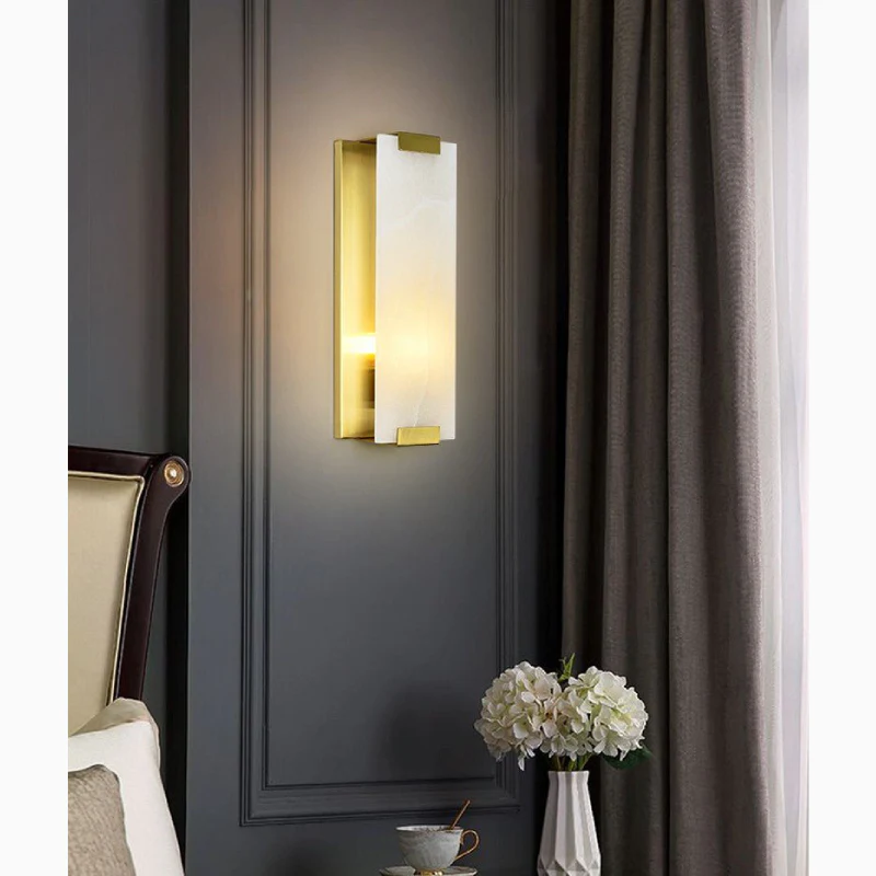 Luxury Copper-Marble LED Wall Lamp for Living Room, Bedroom